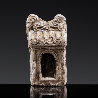 Lot 98 - A MINIATURE BROWN-GLAZED STONEWARE SHRINE WITH BUDDHA, NORTHERN SONG-JIN DYNASTY
