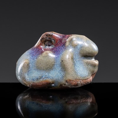 Lot 125 - A JUNYAO POTTERY FIGURE IN THE FORM OF A FROG, YUAN TO EARLY MING DYNASTY