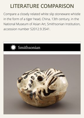 A CIZHOU SLIP PAINTED ‘TIGER MASK’ WHISTLE, JIN-YUAN DYNASTY