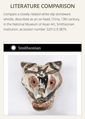 A CIZHOU SLIP PAINTED ‘THEATRE MASK’ WHISTLE, JIN-YUAN DYNASTY