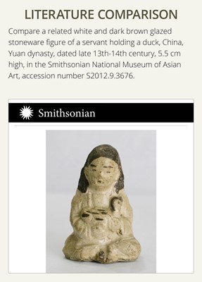 A WHITE AND DARK BROWN GLAZED STONEWARE FIGURE OF AN OFFICIAL, YUAN DYNASTY
