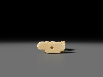 Lot 86 - AN IVORY NETSUKE OF A BOY ON A HORSE