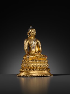 Lot 23 - A SILVER-INLAID GILT COPPER-ALLOY FIGURE OF BUDDHA SHAKYAMUNI