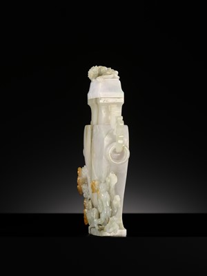 A CELADON JADEITE ‘CHILONG’ BALUSTER VASE AND COVER, LATE QING DYNASTY TO REPUBLIC PERIOD
