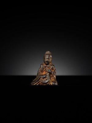 A GILT IRON MINIATURE FIGURE OF BENZAITEN
