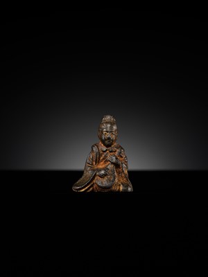 A GILT IRON MINIATURE FIGURE OF BENZAITEN