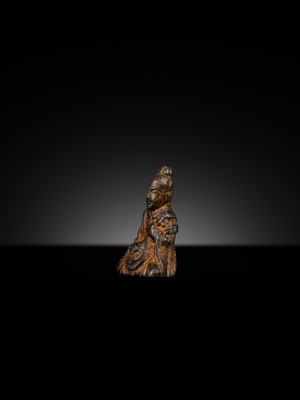 A GILT IRON MINIATURE FIGURE OF BENZAITEN