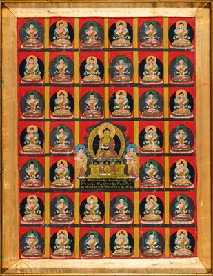 Lot 774 - A THANGKA OF CONFESSIONAL BUDDHAS, 20TH CENTURY