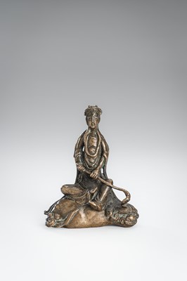 A FINE BRONZE FIGURE OF MONJU BOSATSU ON A SHISHI