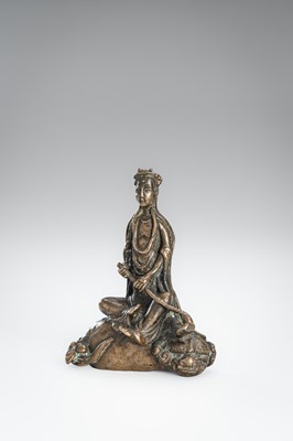 A FINE BRONZE FIGURE OF MONJU BOSATSU ON A SHISHI
