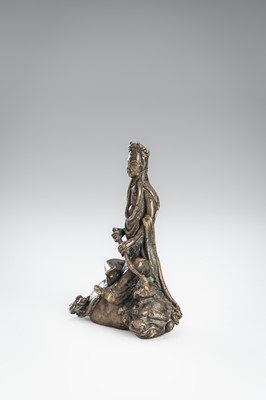 A FINE BRONZE FIGURE OF MONJU BOSATSU ON A SHISHI