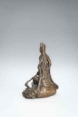 A FINE BRONZE FIGURE OF MONJU BOSATSU ON A SHISHI