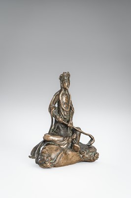 A FINE BRONZE FIGURE OF MONJU BOSATSU ON A SHISHI