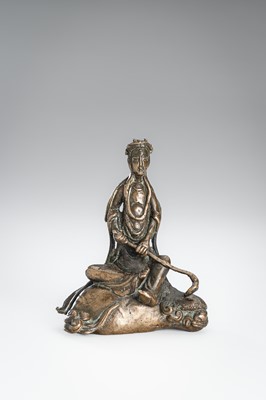 A FINE BRONZE FIGURE OF MONJU BOSATSU ON A SHISHI