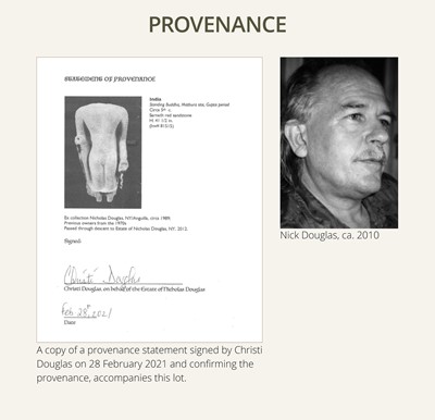 AN ICONIC RED SANDSTONE TORSO OF THE BUDDHA, GUPTA PERIOD, MATHURA, 3RD-5TH CENTURY