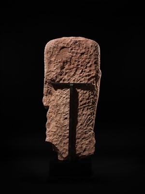 AN ICONIC RED SANDSTONE TORSO OF THE BUDDHA, GUPTA PERIOD, MATHURA, 3RD-5TH CENTURY