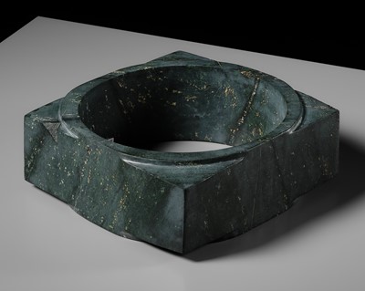 Lot 113 - A COLOSSAL DARK GREEN JADE CONG, QIJIA CULTURE