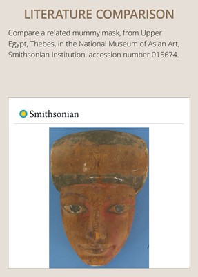 Lot 15 - AN EGYPTIAN GESSO PAINTED WOOD SARCOPHAGUS MASK, 22ND/26TH DYNASTY