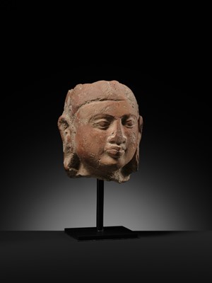 Lot 282 - A JAMMU TERRACOTTA HEAD OF A FEMALE DEITY, 6TH-7TH CENTURY
