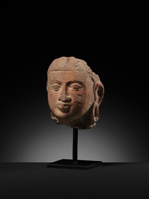 Lot 282 - A JAMMU TERRACOTTA HEAD OF A FEMALE DEITY, 6TH-7TH CENTURY