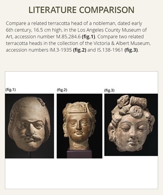 Lot 282 - A JAMMU TERRACOTTA HEAD OF A FEMALE DEITY, 6TH-7TH CENTURY