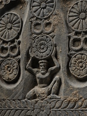 Lot 186 - A RARE GRAY SCHIST RELIEF OF THE FOOTPRINTS OF BUDDHA, BUDDHAPADA, ANCIENT REGION OF GANDHARA