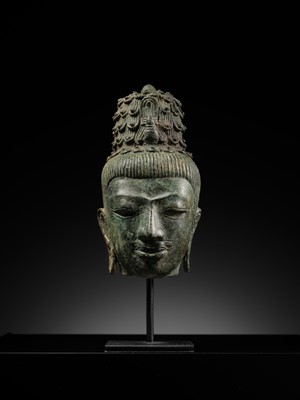 Lot 237 - A BRONZE HEAD OF MAITREYA, PRE-ANGKORIAN PERIOD, PRAKHON CHAI, 7TH-9TH CENTURY