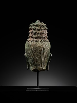 Lot 237 - A BRONZE HEAD OF MAITREYA, PRE-ANGKORIAN PERIOD, PRAKHON CHAI, 7TH-9TH CENTURY