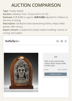 Lot 10 - A STONE STELE OF VISHNU, LATE MALLA, THREE KINGDOMS PERIOD