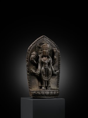 Lot 10 - A STONE STELE OF VISHNU, LATE MALLA, THREE KINGDOMS PERIOD