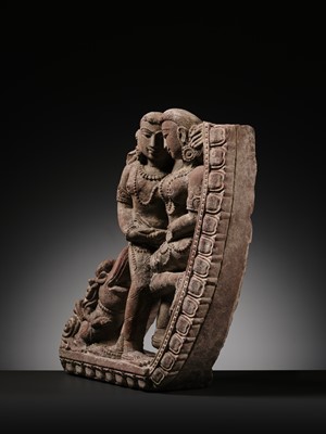 A PINK SANDSTONE RELIEF DEPICTING AN AMOROUS COUPLE, MITHUNA, CHANDELA PERIOD, 10TH-11TH CENTURY