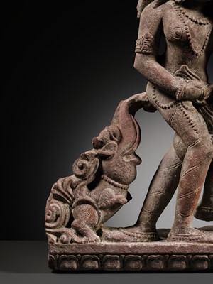 A PINK SANDSTONE RELIEF DEPICTING AN AMOROUS COUPLE, MITHUNA, CHANDELA PERIOD, 10TH-11TH CENTURY