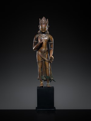 Lot 301 - A SUPERB COPPER ALLOY FIGURE OF MAITREYA, LICCHAVI REVIVAL