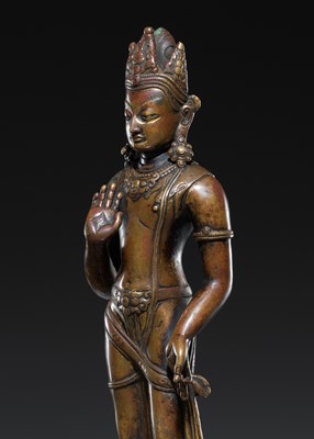 Lot 301 - A SUPERB COPPER ALLOY FIGURE OF MAITREYA, LICCHAVI REVIVAL
