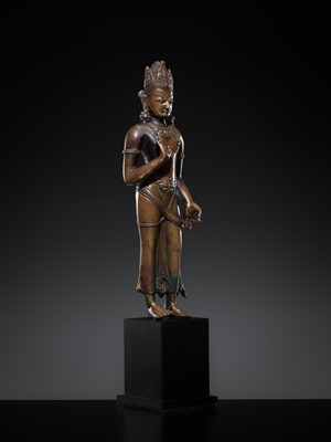 Lot 301 - A SUPERB COPPER ALLOY FIGURE OF MAITREYA, LICCHAVI REVIVAL
