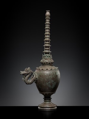 Lot 680 - A BRONZE HOLY WATER VESSEL, KAMANDALU, EAST JAVA, 13TH-14TH CENTURY