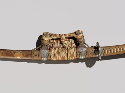 Lot 121 - A FINE SILVER-MOUNTED KOSHIRAE FOR A TACHI IN ITOMAKI