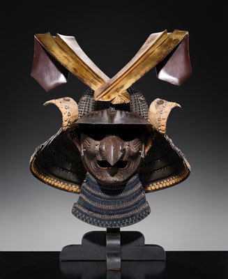 Lot 89 - MYOCHIN NOBUYOSHI: AN IRON KOBOSHI KABUTO AND TENGU MENPO