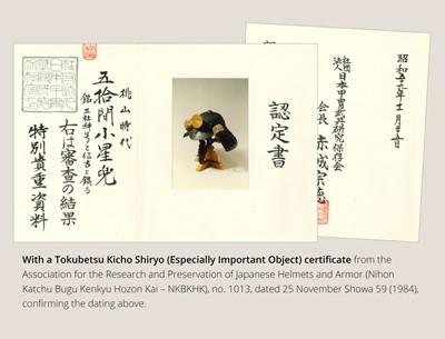Lot 89 - MYOCHIN NOBUYOSHI: AN IRON KOBOSHI KABUTO AND TENGU MENPO