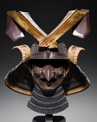 Lot 89 - MYOCHIN NOBUYOSHI: AN IRON KOBOSHI KABUTO AND TENGU MENPO