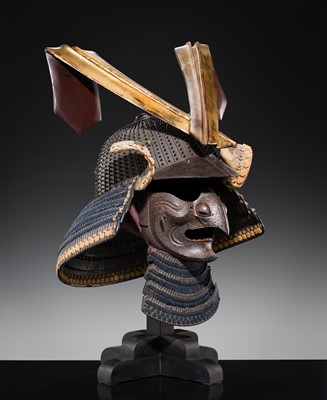 Lot 89 - MYOCHIN NOBUYOSHI: AN IRON KOBOSHI KABUTO AND TENGU MENPO