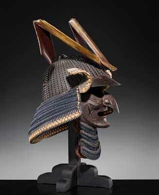 Lot 89 - MYOCHIN NOBUYOSHI: AN IRON KOBOSHI KABUTO AND TENGU MENPO