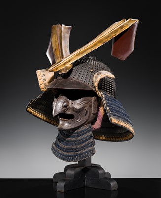 Lot 89 - MYOCHIN NOBUYOSHI: AN IRON KOBOSHI KABUTO AND TENGU MENPO