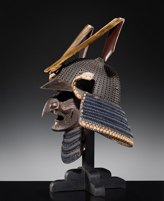 Lot 89 - MYOCHIN NOBUYOSHI: AN IRON KOBOSHI KABUTO AND TENGU MENPO