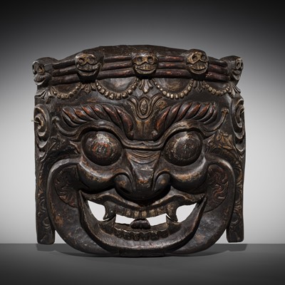 Lot 231 - A LARGE WOOD MASK OF MAHAKALA, TIBET, 19TH CENTURY