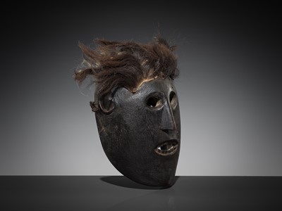 Lot 230 - A FINE WOOD SHAMAN MASK WITH HAIR, MIDDLE HILLS, NEPAL, 18TH-19TH CENTURY