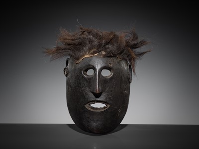 Lot 230 - A FINE WOOD SHAMAN MASK WITH HAIR, MIDDLE HILLS, NEPAL, 18TH-19TH CENTURY