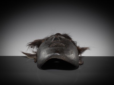 Lot 230 - A FINE WOOD SHAMAN MASK WITH HAIR, MIDDLE HILLS, NEPAL, 18TH-19TH CENTURY
