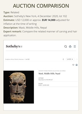 Lot 230 - A FINE WOOD SHAMAN MASK WITH HAIR, MIDDLE HILLS, NEPAL, 18TH-19TH CENTURY