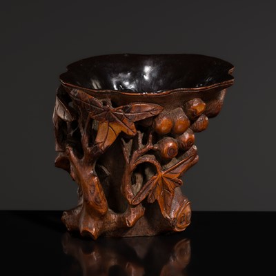 Lot 393 - A BAMBOO ‘GRAPE VINE’ LIBATION CUP, KANGXI PERIOD